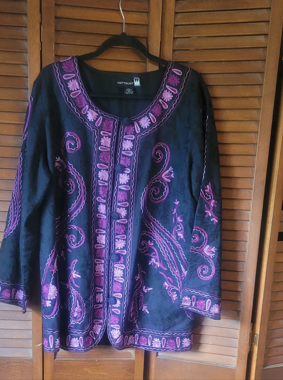 Antthony Design Originals Embroidered Jacket Black Purple Pink Plus Size 1X EUC